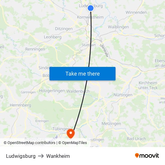 Ludwigsburg to Wankheim map