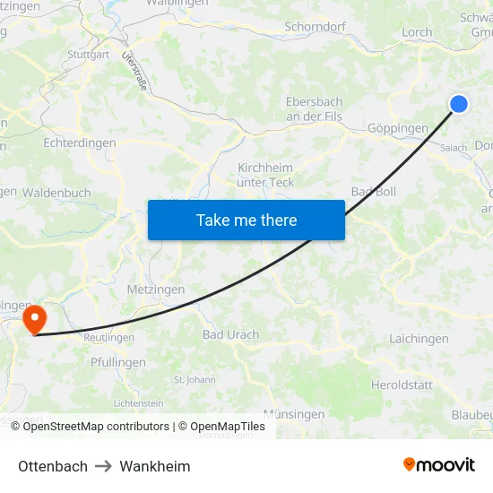 Ottenbach to Wankheim map