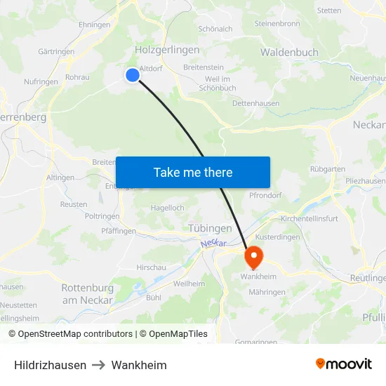 Hildrizhausen to Wankheim map