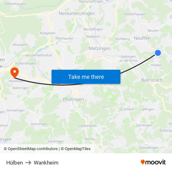 Hülben to Wankheim map