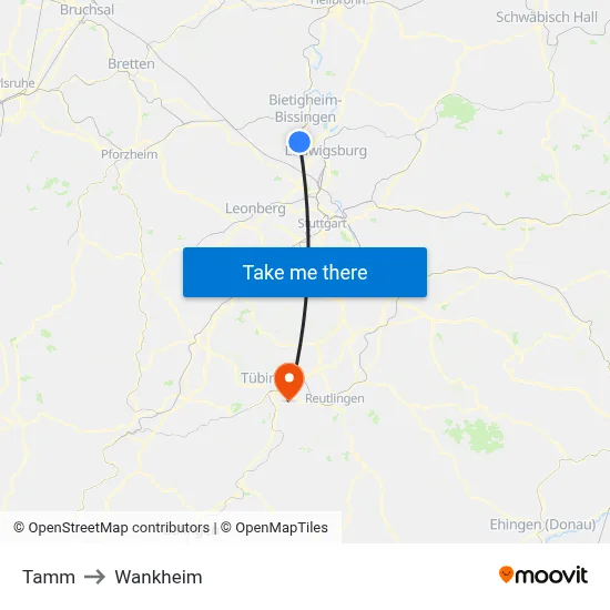 Tamm to Wankheim map