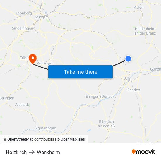 Holzkirch to Wankheim map