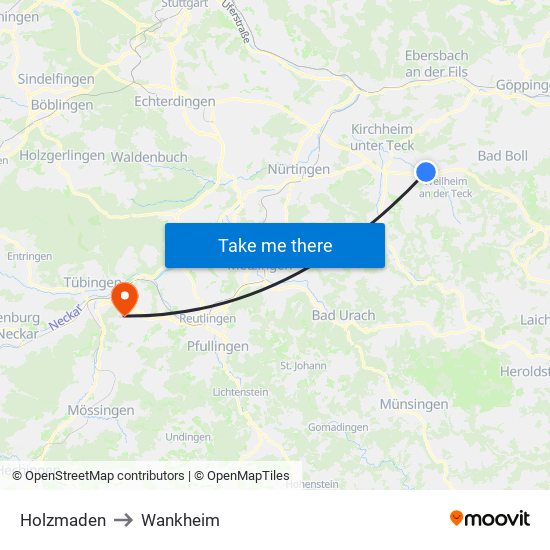 Holzmaden to Wankheim map