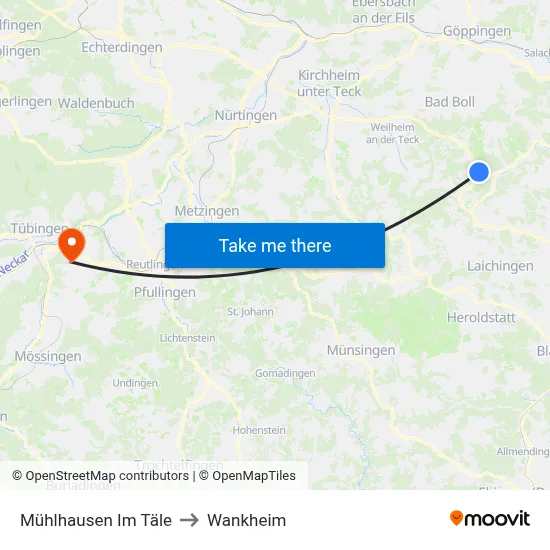 Mühlhausen Im Täle to Wankheim map