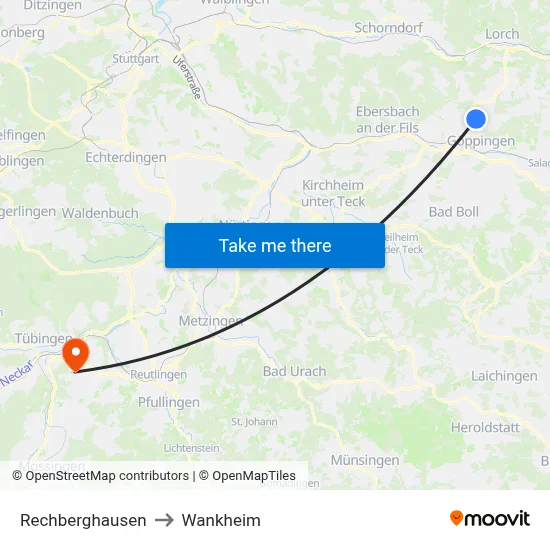 Rechberghausen to Wankheim map
