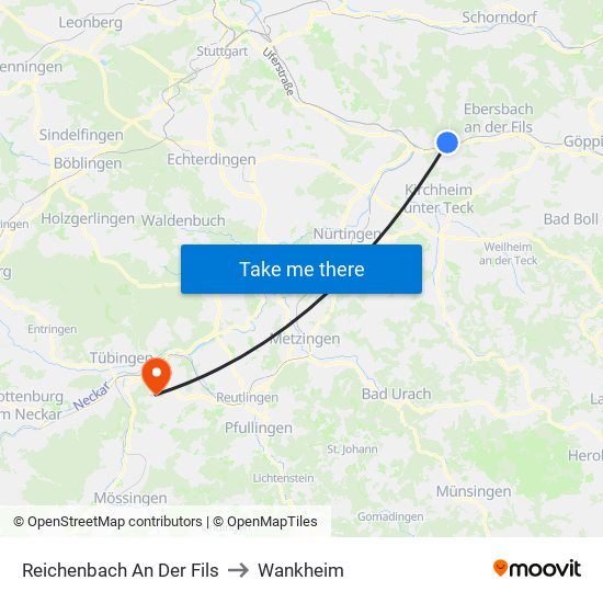 Reichenbach An Der Fils to Wankheim map