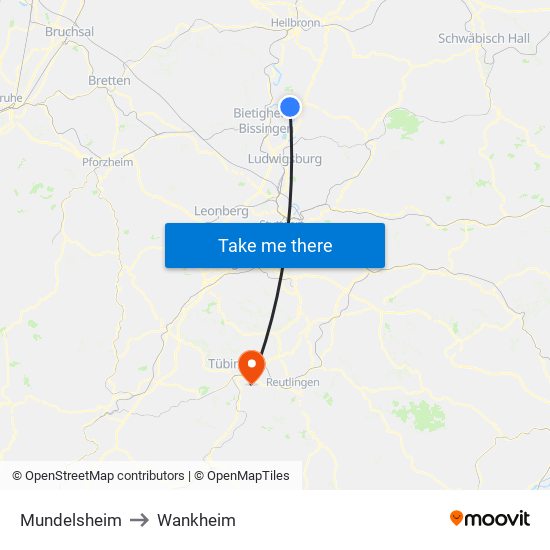 Mundelsheim to Wankheim map