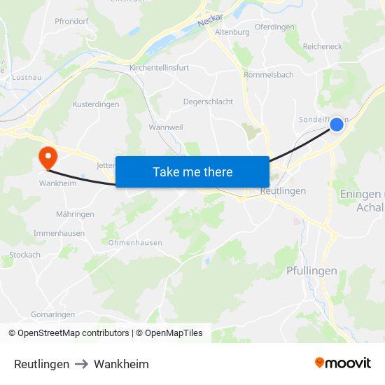 Reutlingen to Wankheim map