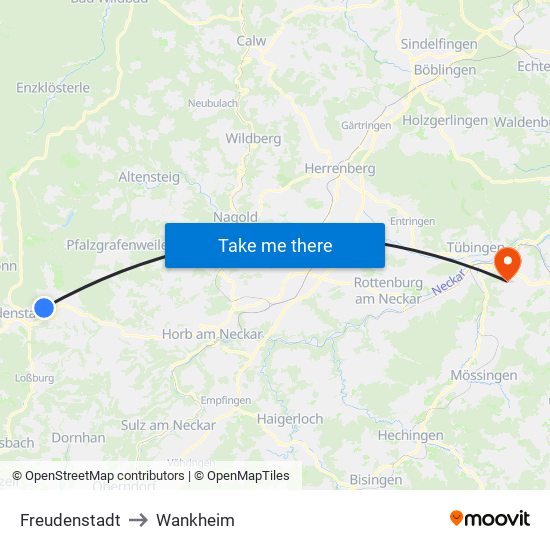 Freudenstadt to Wankheim map
