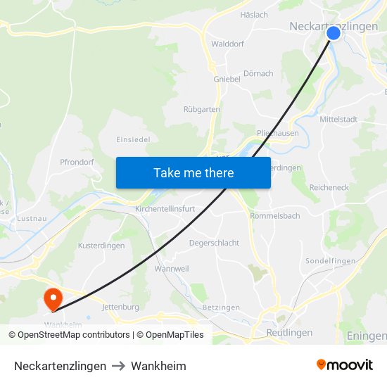Neckartenzlingen to Wankheim map