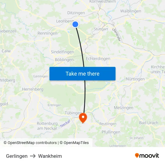 Gerlingen to Wankheim map