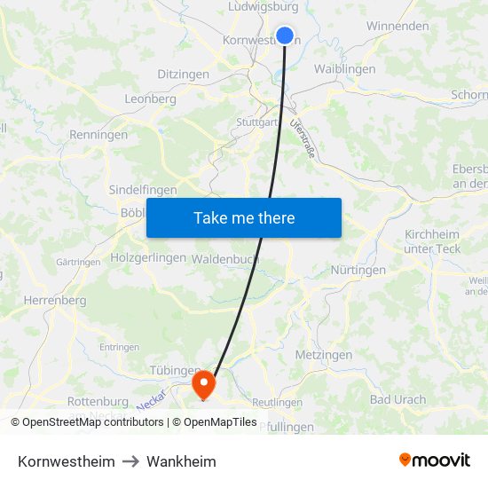 Kornwestheim to Wankheim map