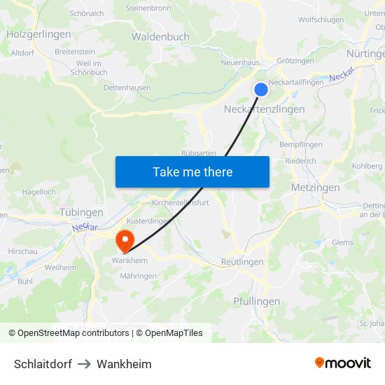 Schlaitdorf to Wankheim map