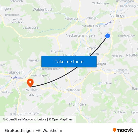 Großbettlingen to Wankheim map