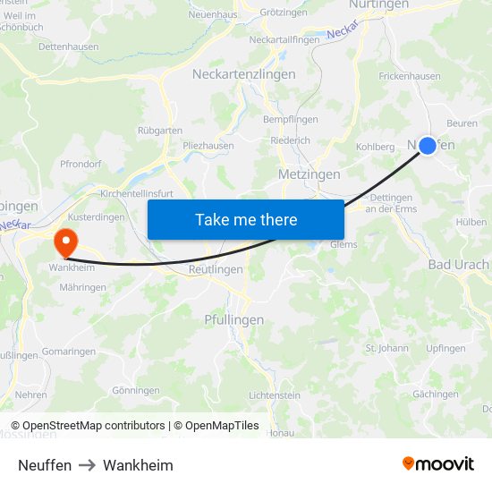Neuffen to Wankheim map