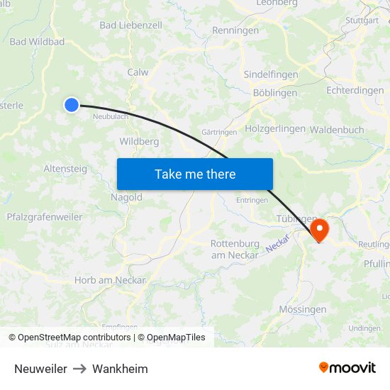 Neuweiler to Wankheim map