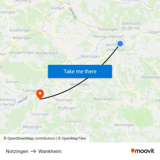 Notzingen to Wankheim map