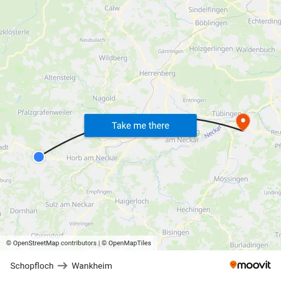 Schopfloch to Wankheim map