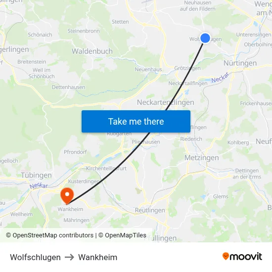 Wolfschlugen to Wankheim map