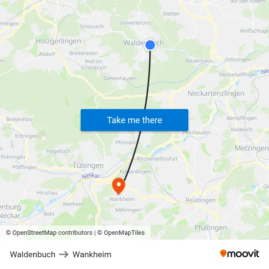 Waldenbuch to Wankheim map