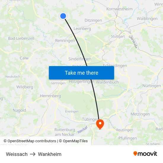 Weissach to Wankheim map