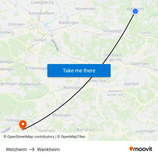 Welzheim to Wankheim map