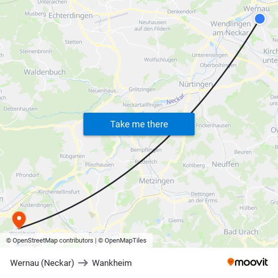 Wernau (Neckar) to Wankheim map