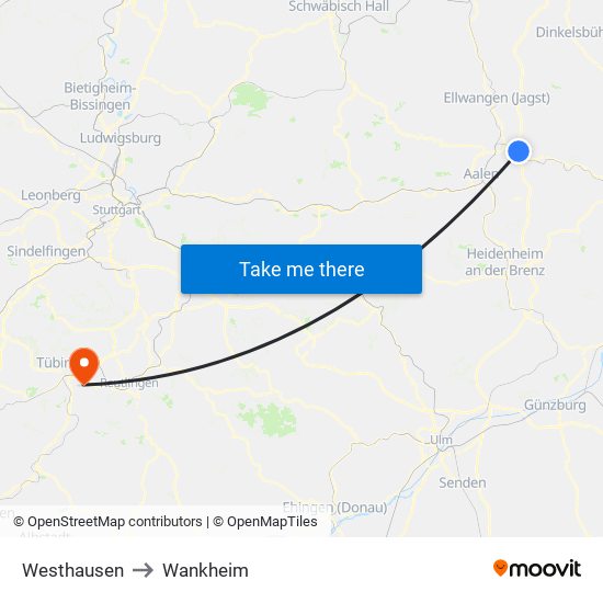 Westhausen to Wankheim map