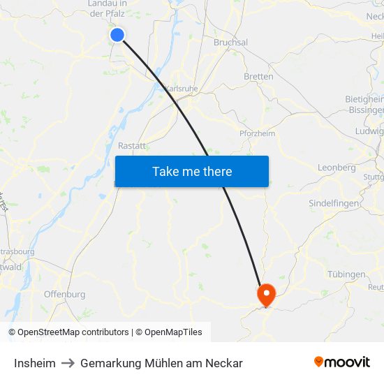 Insheim to Gemarkung Mühlen am Neckar map