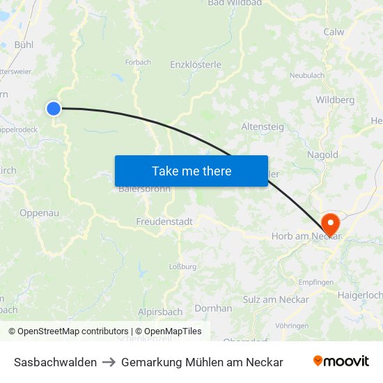 Sasbachwalden to Gemarkung Mühlen am Neckar map