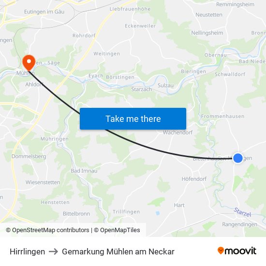 Hirrlingen to Gemarkung Mühlen am Neckar map