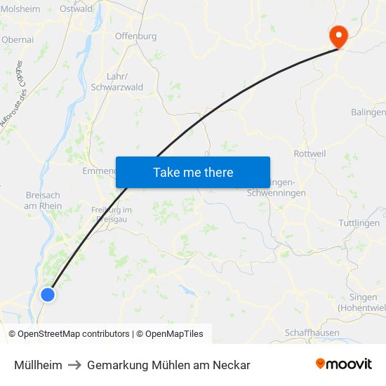 Müllheim to Gemarkung Mühlen am Neckar map