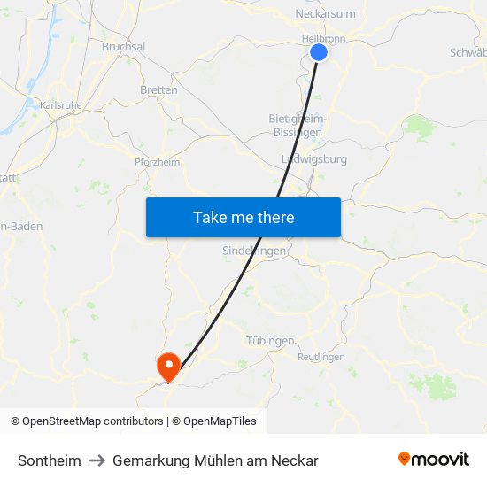 Sontheim to Gemarkung Mühlen am Neckar map