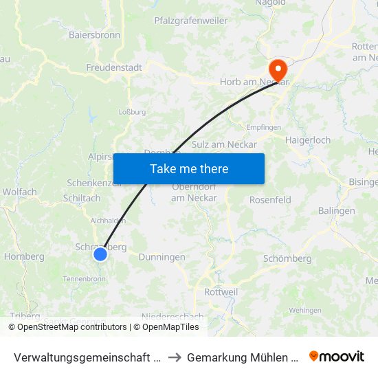 Verwaltungsgemeinschaft Schramberg to Gemarkung Mühlen am Neckar map