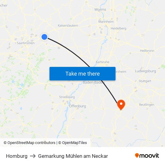Homburg to Gemarkung Mühlen am Neckar map