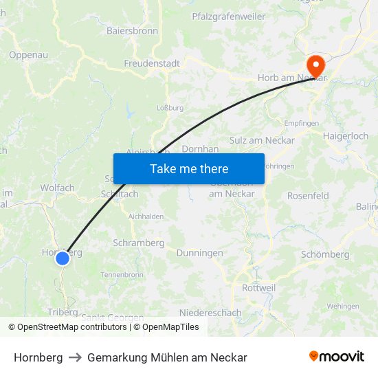 Hornberg to Gemarkung Mühlen am Neckar map