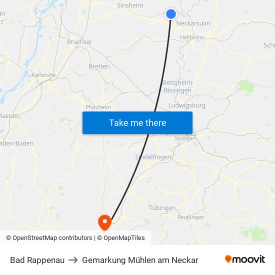 Bad Rappenau to Gemarkung Mühlen am Neckar map