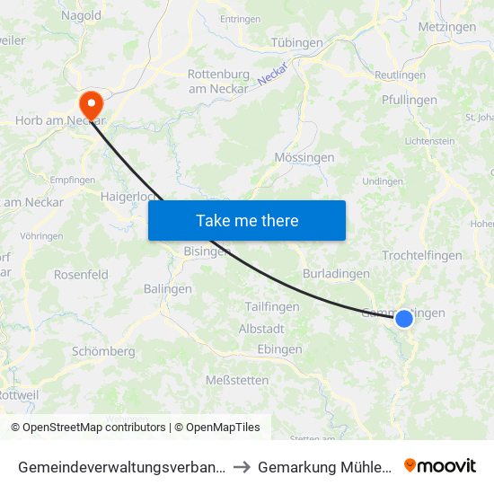 Gemeindeverwaltungsverband Gammertingen to Gemarkung Mühlen am Neckar map