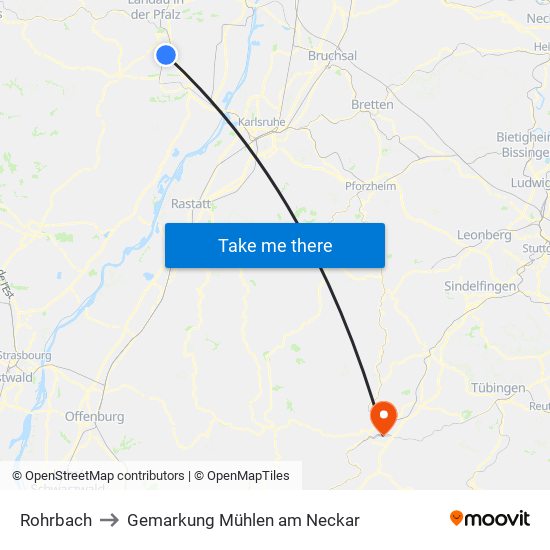 Rohrbach to Gemarkung Mühlen am Neckar map