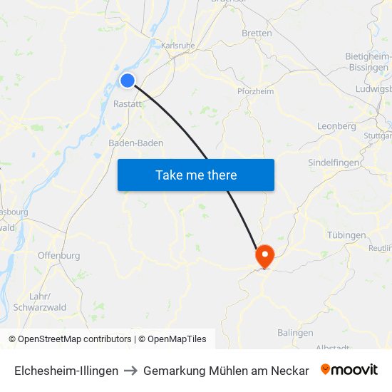 Elchesheim-Illingen to Gemarkung Mühlen am Neckar map