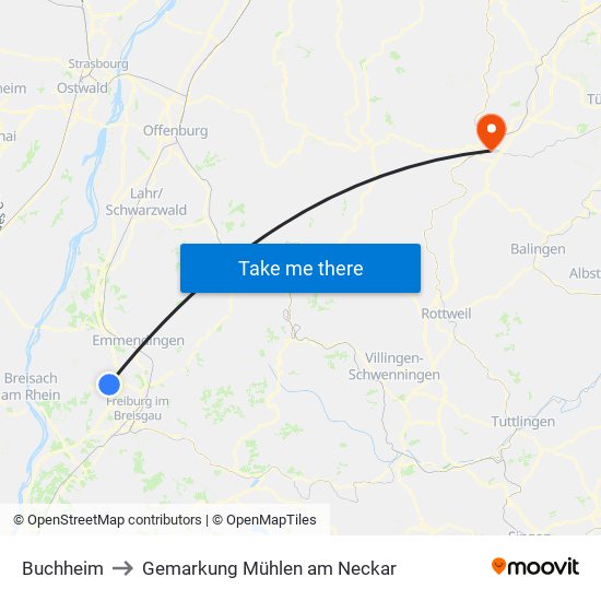 Buchheim to Gemarkung Mühlen am Neckar map