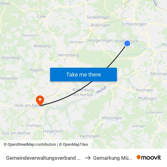 Gemeindeverwaltungsverband Waldenbuch/Steinenbronn to Gemarkung Mühlen am Neckar map