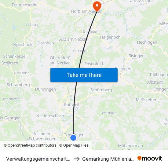 Verwaltungsgemeinschaft Trossingen to Gemarkung Mühlen am Neckar map