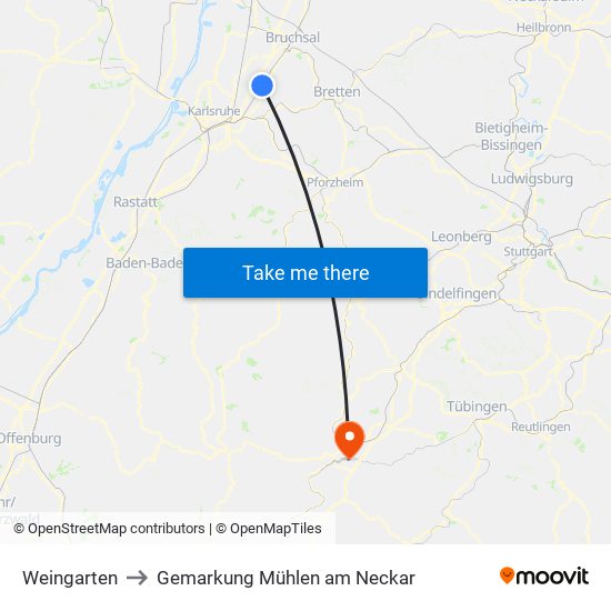 Weingarten to Gemarkung Mühlen am Neckar map
