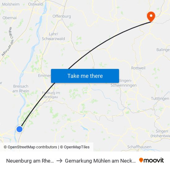 Neuenburg am Rhein to Gemarkung Mühlen am Neckar map