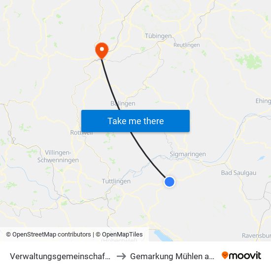 Verwaltungsgemeinschaft Meßkirch to Gemarkung Mühlen am Neckar map