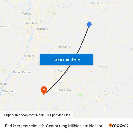 Bad Mergentheim to Gemarkung Mühlen am Neckar map