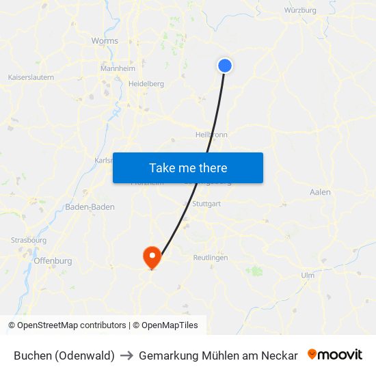 Buchen (Odenwald) to Gemarkung Mühlen am Neckar map