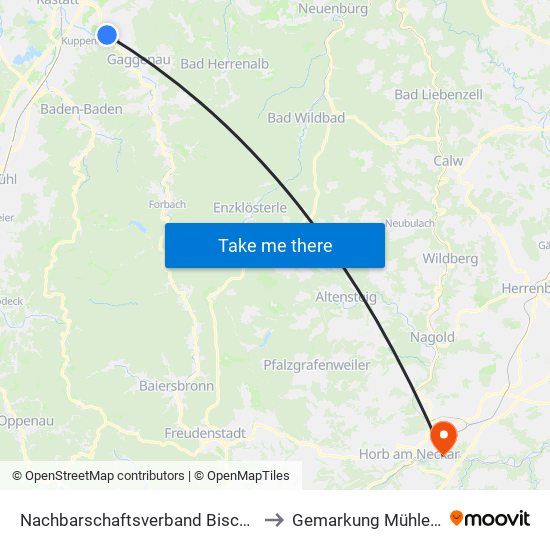 Nachbarschaftsverband Bischweier-Kuppenheim to Gemarkung Mühlen am Neckar map