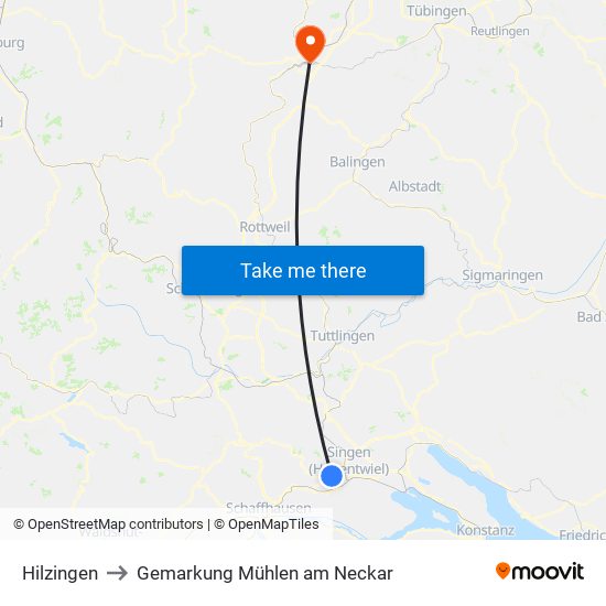 Hilzingen to Gemarkung Mühlen am Neckar map